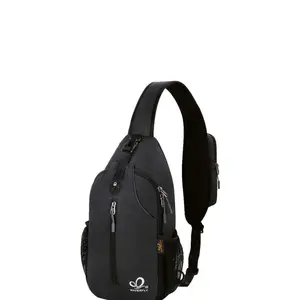WATERFLY Crossbody Sling Backpack Sling Bag Travel Hiking Chest Bag Daypack (Black)