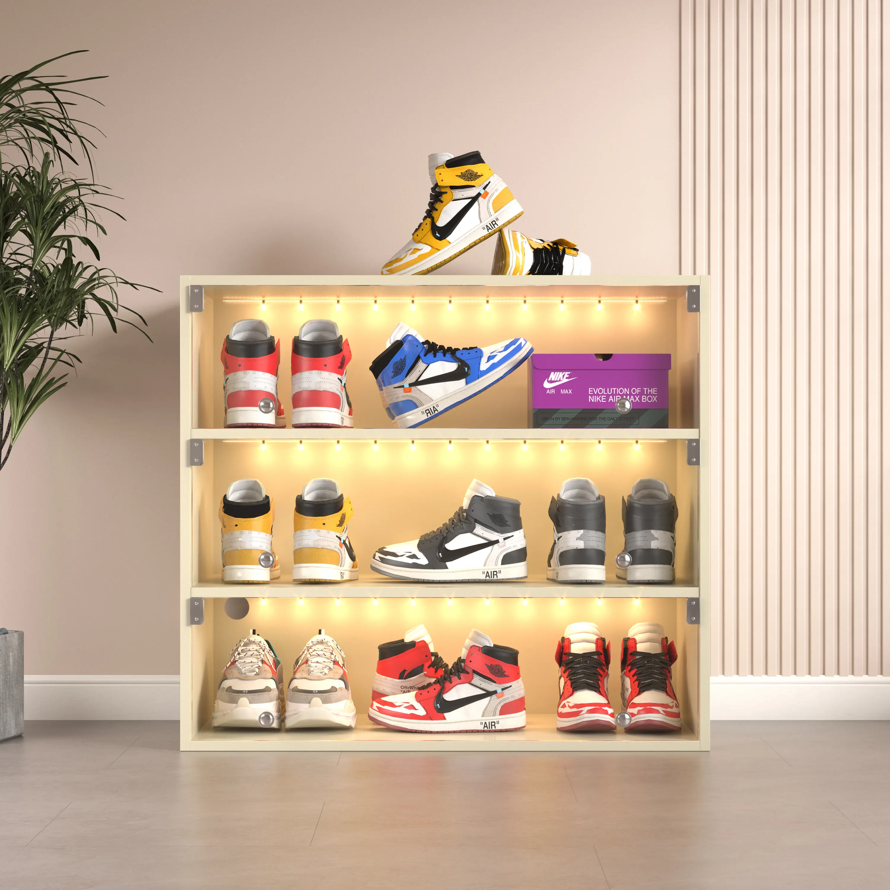YYDS Mall Off white LED light shoe box three layers with glass doors