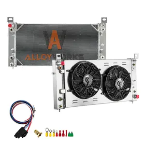 AlloyWorks 3 Row Radiator with Shroud Fan Relay for Chevy 2000-2013 Silverado 1500 GMC Yukon HUMMER H2 40-4/5"W x 21-1/2"H