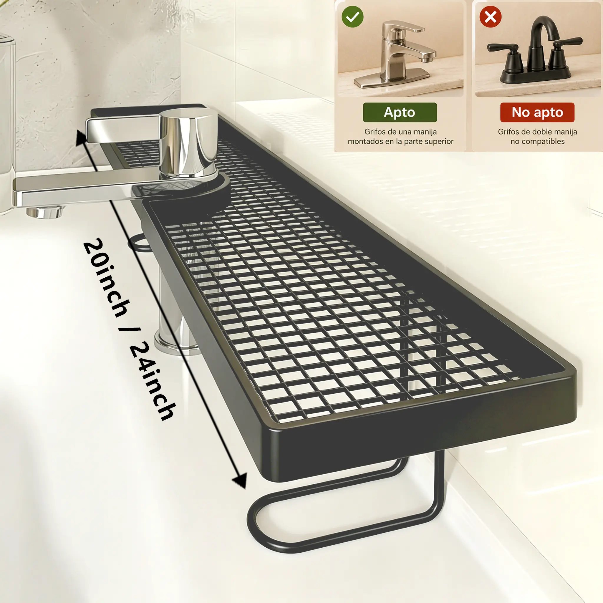 Traditional Carbon Steel Bathroom Table Mount Organizer - 19.7x4.3in Rectangular No-Drill Minimalist Storage Rack, Durable Rust-Resistant Washable Moisture-Proof Home Accessory for Skincare & Toiletries (Check Compatible Faucets on Details Page)