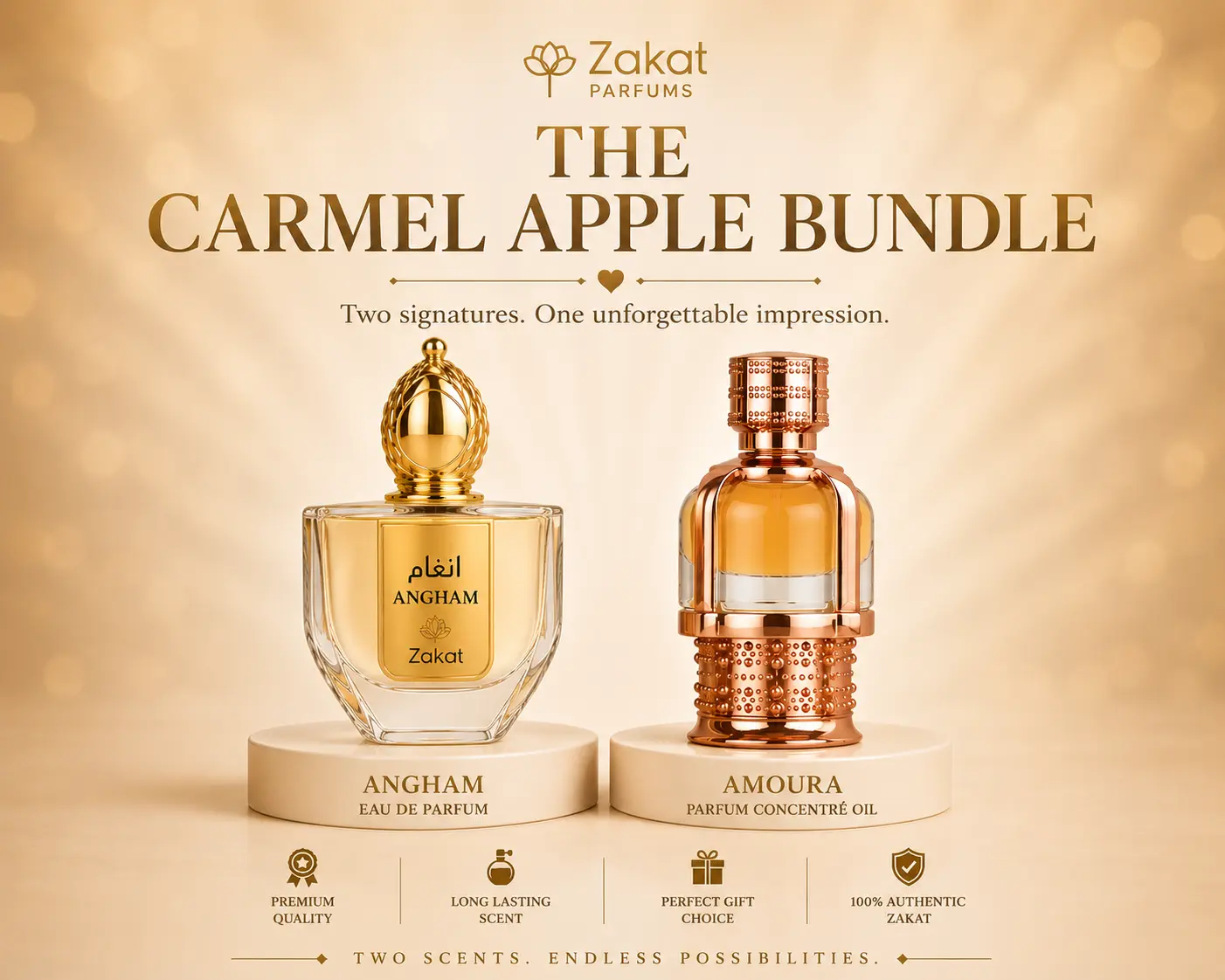 The Carmel Apple Bundle I Angham by Zakat Eau De Parfum 3.4 FL OZ I Amoura Pure Concentrated Oil (20ml)