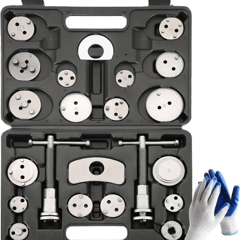 24-Piece Disc Brake Caliper Specialty Mechanic Tools Kit - Heavy Duty Brake Piston Compressor Rewind Set for Car Maintenance, Easy Pad Replacement, Universal Fit for Most Cars (Black, Full 24-PC Kit)