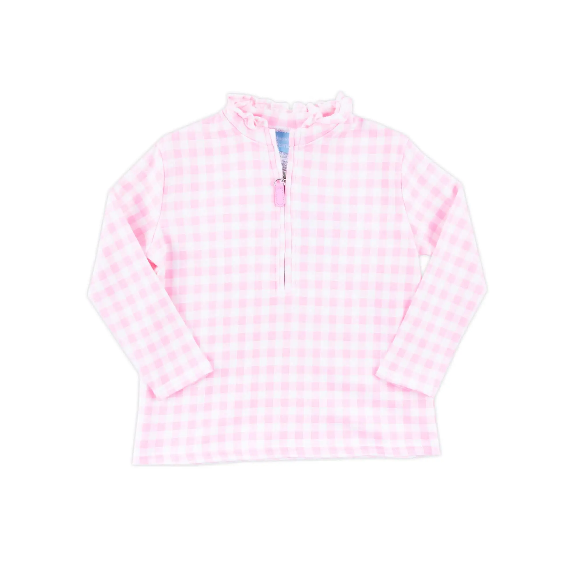 Pink Gingham Half Zip Pullover - Girls Lightweight Soft Knit Outerwear