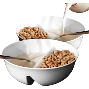 2 Pack -   Anti-Soggy Cereal Bowl - Keeps Cereal  & Crunchy |  | Microwave Safe | Ice Cream & Topping, Yogurt & Berries, Fries & Ketchup and  - White