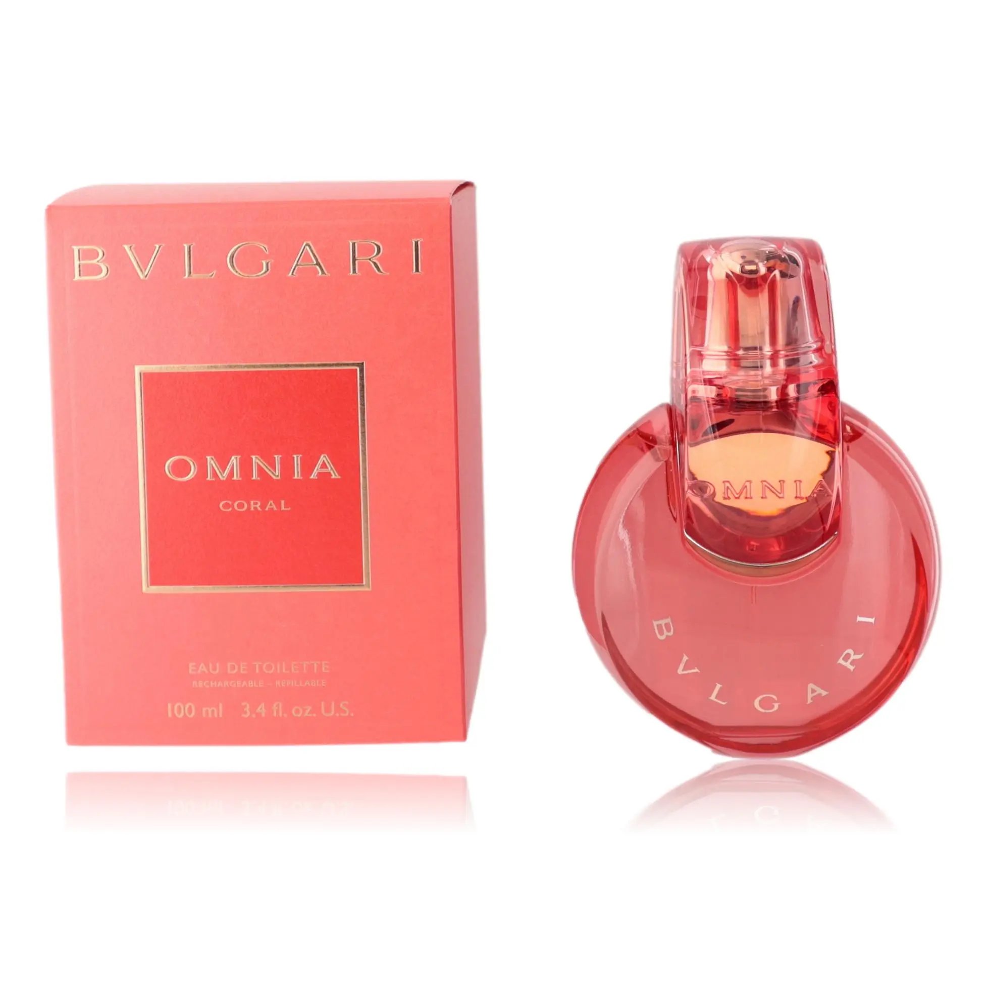 Bulgari Omnia Coral Women's Refillable EDT Spray - 3.3 oz (100 ml) 100 ml Perfume, Daily Use, Dreamy Floral Musk, Long-Lasting Refillable Size