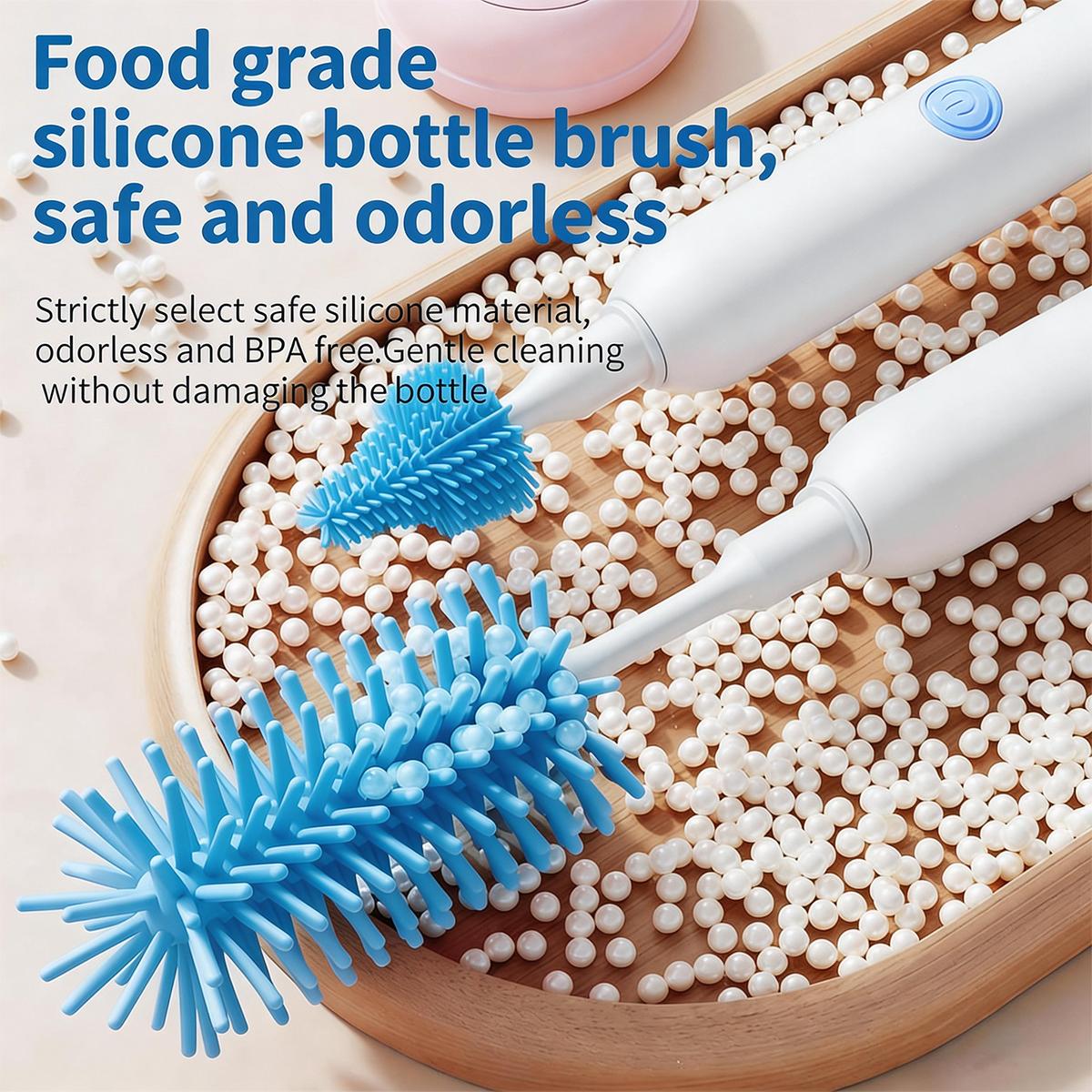Rechargeable Electric Baby Bottle Brush Set, Waterproof Cleaner with Dual Modes, Comes with Nipple Straw Brush and Drying Rack