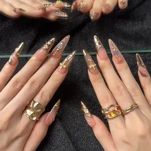 UltraBaddie "Holy Rebellion" | 100% Handcrafted 3D Gold Chrome Cross Press-On Nails | Luxury Gothic Pearl Long Stiletto Nails | Reusable Salon Quality