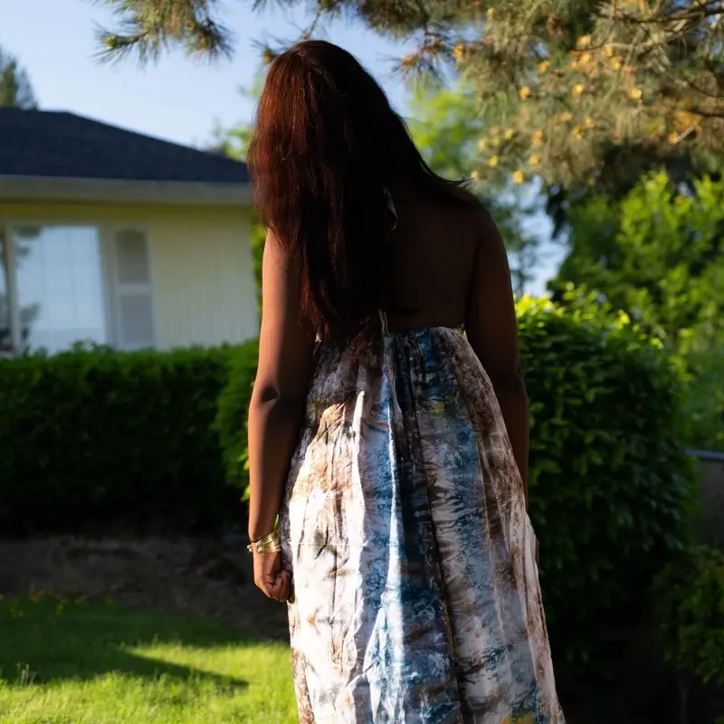 East African Rustic Blue Backless Halter Deras - Boho Style Dress with Unique Design