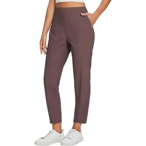 Women's High Waist Elastic Waistband Zipper Pocket Casual Pants