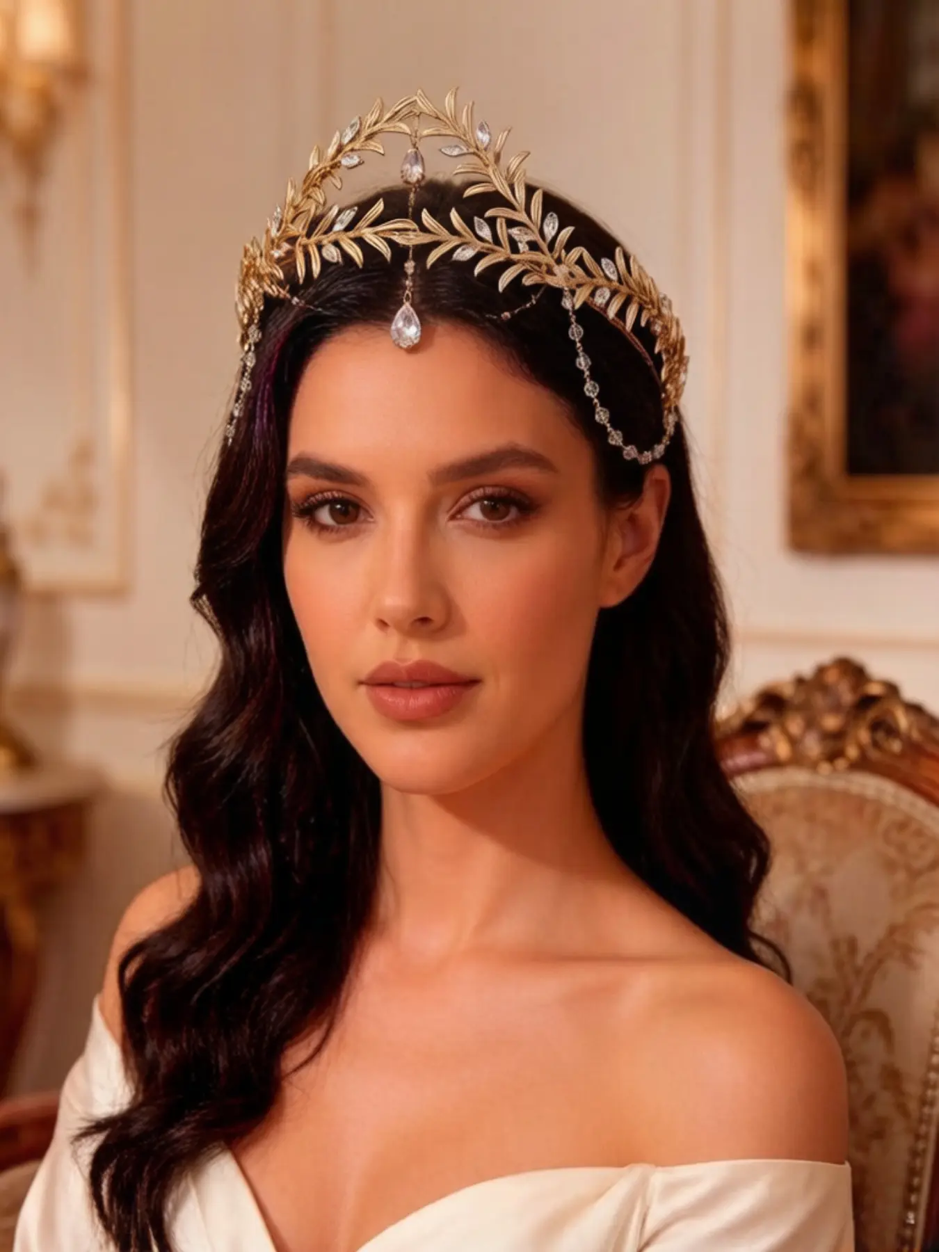 Hot selling hot style retro classical Greek forehead ornaments romantic tassel gold leaf headband party dress photo birthday headdress