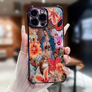 Virgin Mary airbag electroplated shell, four-cornered airbag anti-fall electroplated frame design, suitable for iPhone17, 16, 15, 14, 13, 12, 11 and more models, give gifts for men and women, smartphone case
