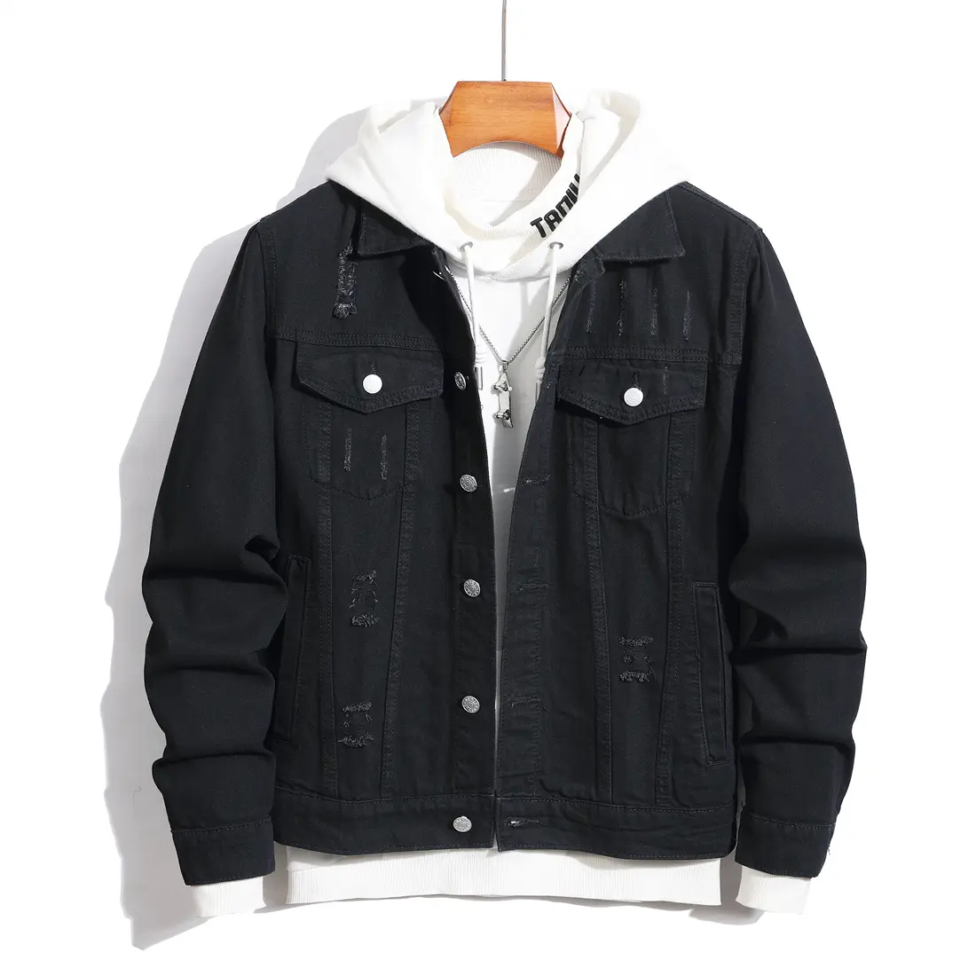 New Men Slim Denim Jacket High quality Fashion Black Distressed Holes Casual Male Jeans Jacket Coat