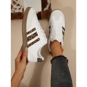 Women's Vintage Leopard Print Lace-Up Casual Athletic Sneakers, Walking Shoes, Trainer, Low-Top Comfort Design, Breathable Durable Structure, Ideal for Daily Wear, FootwearRAIMENTRY