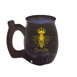 Queen Bee Wake and Bake Coffee Mug with Crown Design and Unique Handle