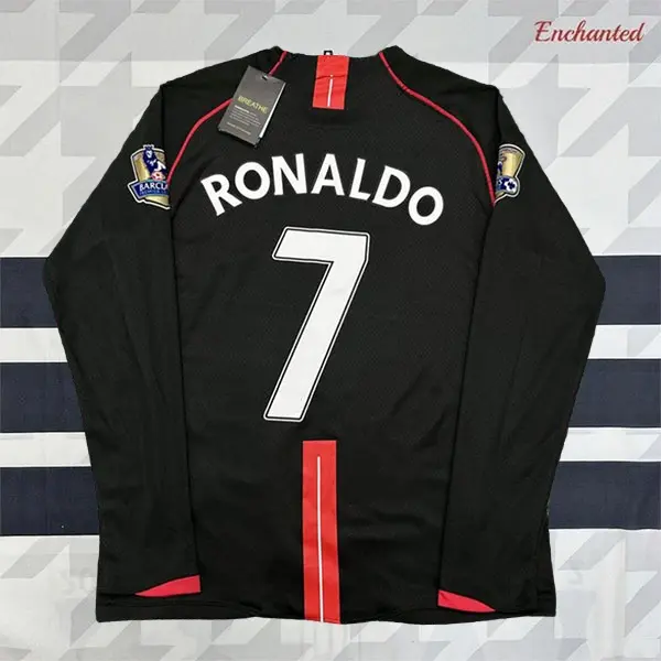 0708 Away Retro Black No.7 Ronaldo Long Sleeved Soccer Jersey