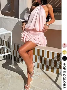 Backless Halter Dress with Ruffle Design, High Waist Bodycon, Slimming and Tall, Summer Date, Sweet Casual Style, Spring and Summer