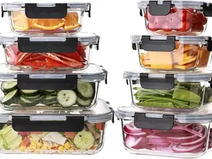 Glass Meal Prep Containers, 8 Pack Glass Food Storage Containers Set with Airtight Locking Lids for Lunch, Fridge, Freezer, Dishwasher Safe, BPA-Free, Clear