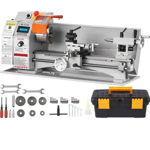 Summervibes VEVOR Compact Metal Lathe, 7''x 16'', 800W, Precision Desktop Metalworking Lathe, Variable Speed 150-2500 RPM, Includes 3.9'' 3-jaw Chuck Tool Box for Detailed Part Crafting