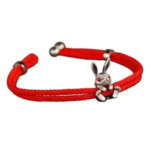 Handmade Red Bracelet with Rabbit Charm, Simple Design, Ideal for Business and Casual Wear