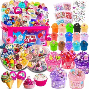 Jumbo Butter Slime Kit for Girls Ages 8-12 -49 Pcs-20 Colorful Slimes Including 15 Butter Slime & 5 Crystal Slimes, Charms Kit & More Accessories - Non Toxic, Non Sticky Slime for Kids - Sensory Toys