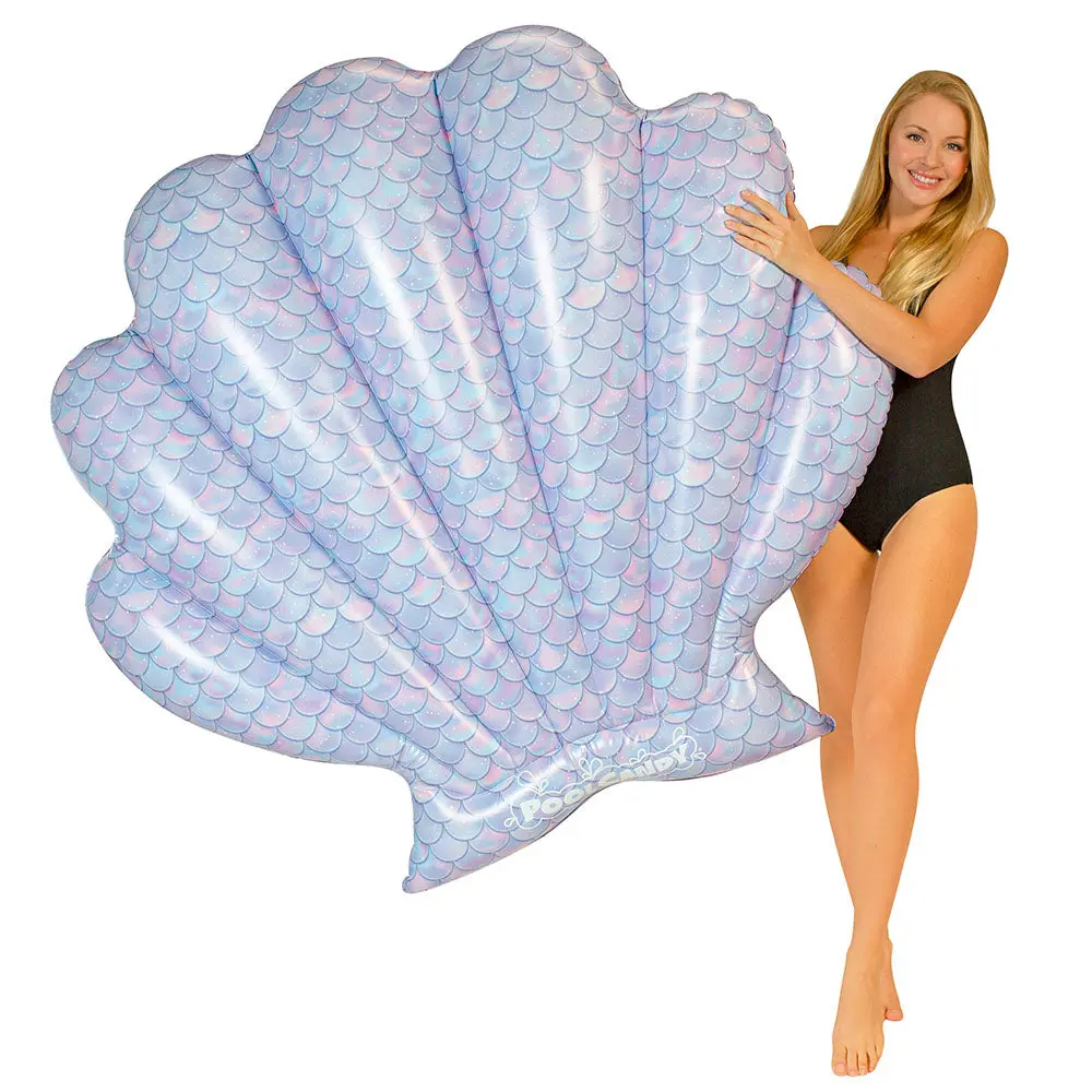 PoolCandy Wide-Body PVC Mermaid Scale Print Oyster Shell Pool Float, 60x69in, Holds 1-2 Adults, Suitable for Ages 12+, Recreational Pool Water Toy