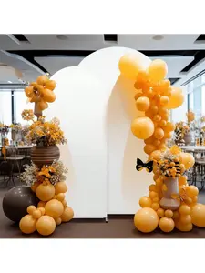 Wedding Arch Cover,Set Of 2 (5.9FT+6.6FT) Wedding Arch Cover Spandex Fitted Wedding Arch Stand Cover For Birthday Party Wedding Arch Stand Decoration (White+Beige) Backdrop Banners Cozy Print