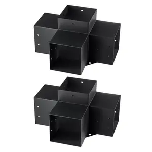VEVOR Pergola Bracket Kit 6''x6'', 2pcs 4-Way Heavy Duty Corner Bracket Woodworks DIY Post Base Kit, Easy Installation Wooden Beams for Gazebos, Patio Pergolas, Log Cabin Outdoor Pergola Hardware