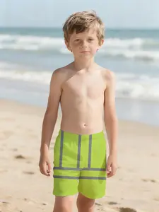 Warning shorts with digital printing, 100% polyester. A brand-new summer fashion item specially designed for boys: handsome boys' beach pants, summer casual children's clothing, outdoor sports beach shorts.