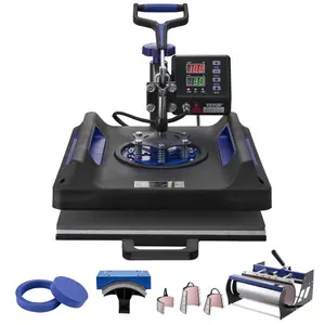 fathersdaygift VEVOR Heat Press Machine, 15x 15 inch, 8 in 1 Heat Transfer Machine with 30 oz Tumbler Press, 360 Swing Away Digital T-Shirt Pressing, Teflon Coating, for T-Shirts/Mugs/Hats/Plates, Black+Blue