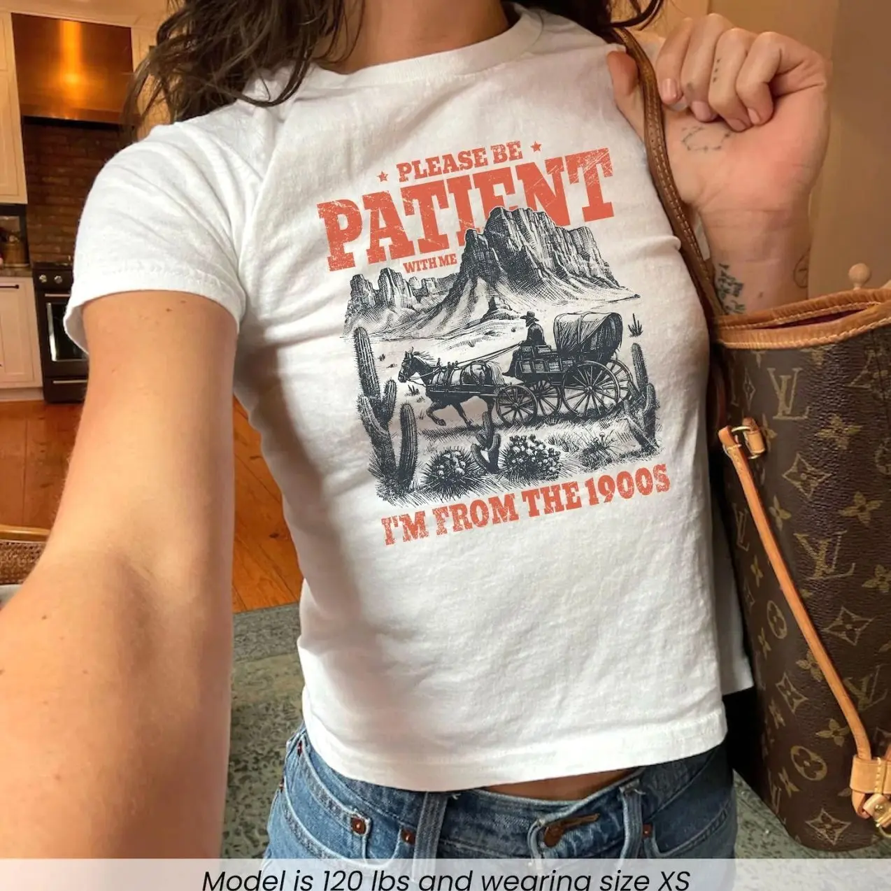 Please Be Patient With Me I'm From The 1900s Micro Rib Baby Tee, Funny Western Y2K Micro Rib Baby Tee Style, Retro 90s 2000s Women's Shirt, Funny Mom Gift