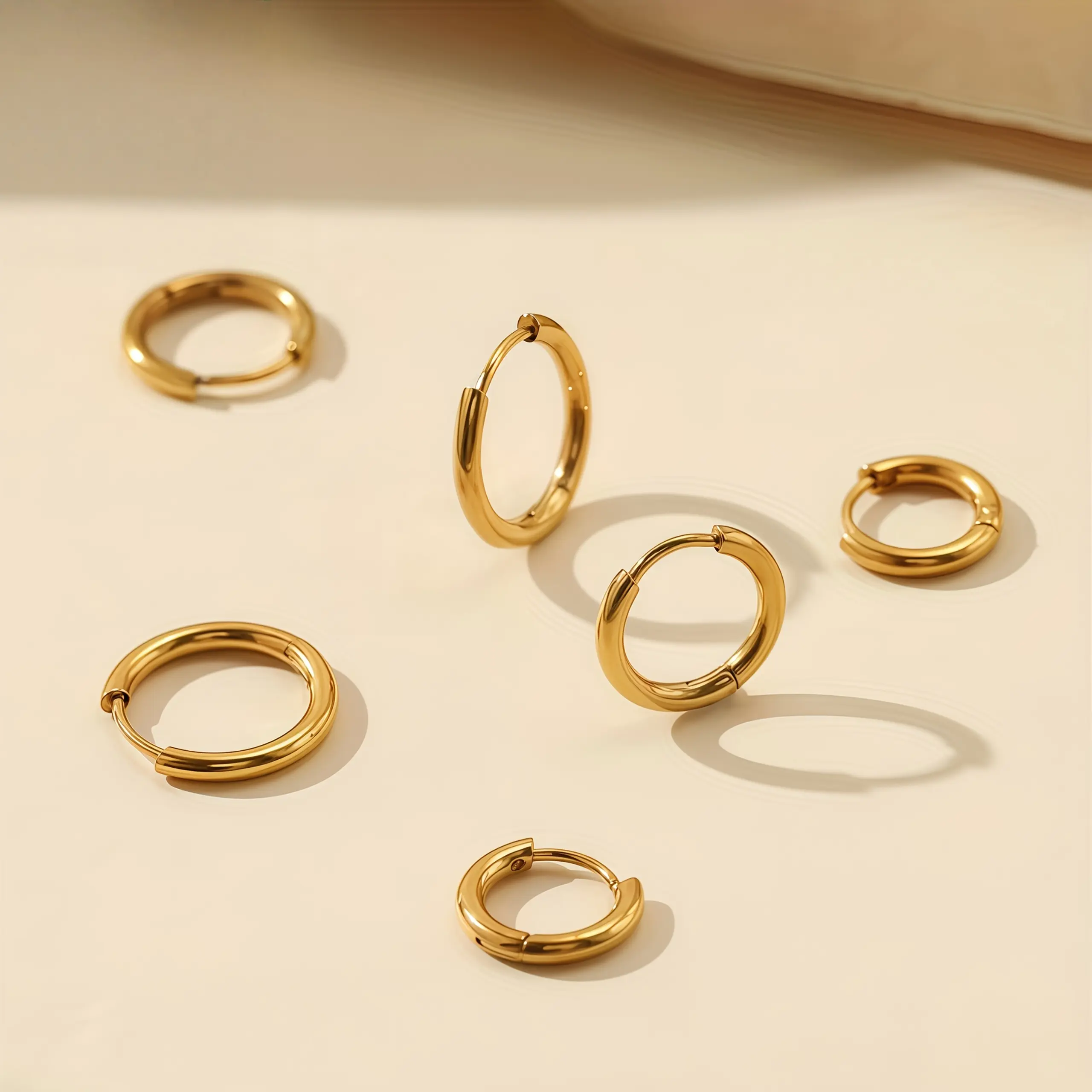 Women's 4-Pair 10mm High-Quality Stainless Steel Hypoallergenic Gold Hoop Earrings - Tarnish-Free, Anti-Fade, Simple Elegant Gold Aesthetic Jewelry for Everyday Wear, Ear Stacking, Gifting, Tarnish Free Earrings
