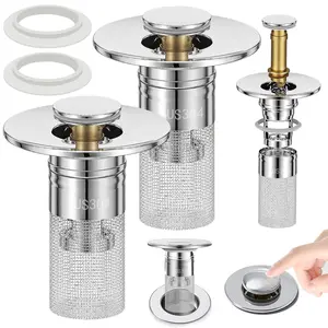 Pop Up Bathroom Sink Drain Strainer Hair Catcher, Sink Drain Stopper with Removable Stainless Steel Filter Basket, for US Universal Bathroom Kitchen Basin Sink Stopper Replacement
