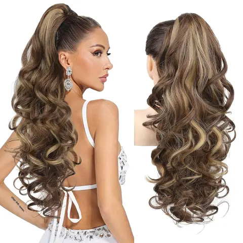 Women's 24" Synthetic Fiber Hair Claw Clip Ponytail Extension - Instant, Soft Wavy Curly, Fluffy, Cost-Effective, for Daily/Party Ponytail Hairstyles, Fashion Accessory for Friends, Wife, Daughter