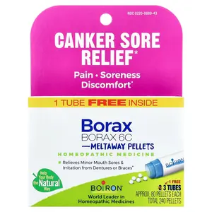 Boiron Borax 6C, Meltaway Pellets, 3 Tubes, Approx. 80 Pellets Each | HSA/FSA Eligible