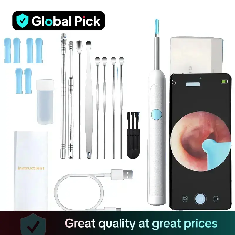 9-in-1 Smart Visual Ear Cleaning Kit with Led Light and Cleaning Brush, Compatible with iOS and Android Ear Care Tools, Ear Pick, Earwax Removal Kit,