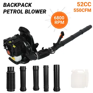 Backpack Gas Powered Leaf Blower, 52CC 550CFM 3HP 2 Stroke Grass Lawn Blower Air Cooling Gasoline Backpack Grass Blower with Air-Cooled, Snow Blower for Outdoor (550CFM 52CC-Black)