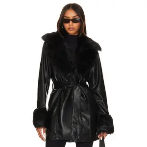 Show Me Your Mumu Penny Lane Coat in Black Faux Leather & Faux Fur