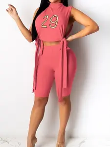 The Duo # Set - 2-Piece Coordinating Top & Bottom Fabric 95% Polyester 5% Spandex Women's Fashion Suits Short Womenswear
