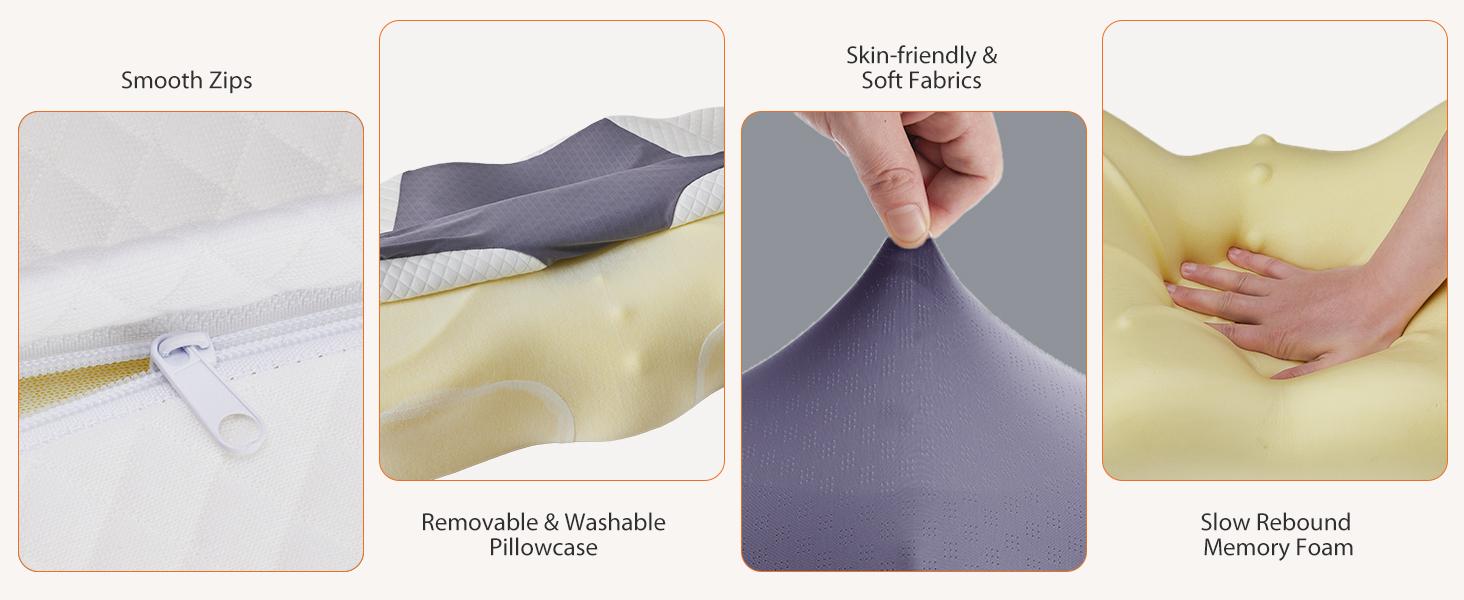 Textiles Soft Furnishings Bedding Contour Neck Pillow with Breathable Pillowcase, Memory Foam Neck for Side, Back, and Stomach Sleepers