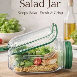 Salad Container with Built-in Dressing Cup, Leakproof Mason Jar, Side Opening Turns into Bowl, BPA-Free Portable Lunch Container for Work, School & Travel
