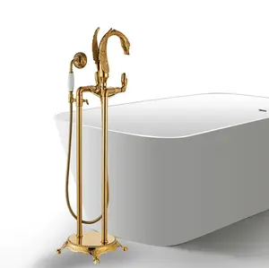 Gold Floor Stand Swan Bathtub Faucet