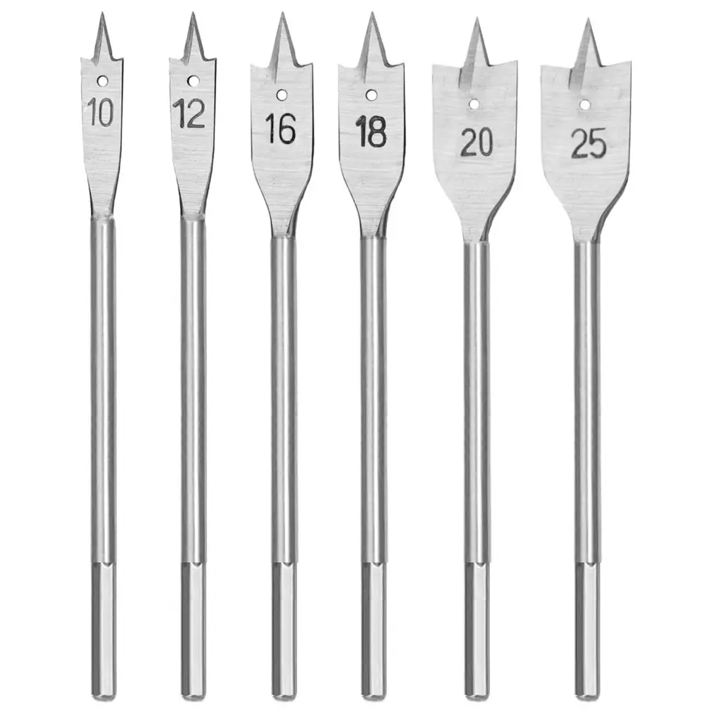 Spade Paddle Flat Wood Boring Drill Bit Set Titanium Coated Paddle Flat Woodworking Wood Tools Kit 10mm 12mm 16mm 18mm 20mm 25mm Drill Bit 6Pcs