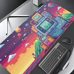 Retro Pixel Game Arcade Design Large Gaming Mouse Pad,Aesthetic Desktop Drotection Pad,Washable Rubber Pad Non-Slip Lock Edge Multi-Size Mouse Pad Suitable For Home Office,Good Gift for Family and friends