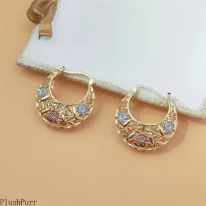 2026 Elegant Floral Hollow Drop Hoop Shape Earrings for Women, Versatile DIY Bag Accessories, Fashion Jewelry for Everyday & Parties with Pendant Flower Design