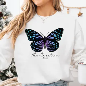 Religious Butterfly Sweatshirt, Butterfly Design Sweatshirt for Nature Lovers, Inspirational Gift, Cozy Apparel, Cozy Fashion, Gift For Her, Long Sleeve Round Neck Pullover, Graphic Hoodie
