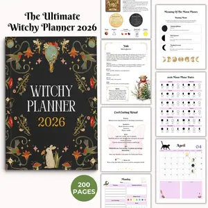 2026 Magic Spiral bound Planner with Moon Phases, Zodiac Layouts, Gothic Style Notebook, Ritual Reminders, Gratitude Journal, Goal Setting