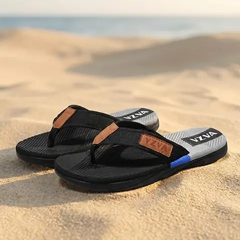 Men's Casual Open-Toe Thong Sandals - Chic Beach Aesthetic Flip Flops, Less Than Ankle Fit, Strap Design, Flat Slip-Resistant Rubber Sole, Lightweight Breathable Textile Upper, Flexible Eco-Friendly Wedge, Summer Beach Footwear, Father's Day Gift