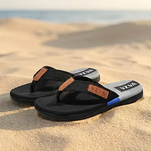 Men's Casual Open-Toe Thong Sandals - Chic Beach Aesthetic Flip Flops, Less Than Ankle Fit, Strap Design, Flat Slip-Resistant Rubber Sole, Lightweight Breathable Textile Upper, Flexible Eco-Friendly Wedge, Summer Beach Footwear, Father's Day Gift