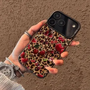 Leopard cherry Pattern Case for iPhone 17 Pro Max 17 Air 16/15/14/13/12/11 Pro Max XR XS E Plus Retro High-end Shockproof Drop Screen Protection Cute Durable PC Smartphone Cover