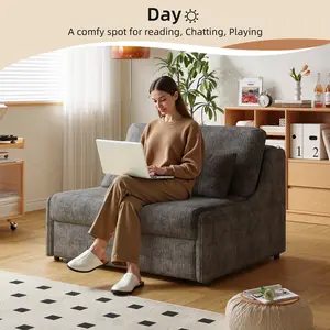 Queen Size Convertible Sleeper Sofa Bed, Cloud Sofa Pull-Out Futon Loveseat, Full Love Seat Hide a Bed Couches Fold Out RV Couch Sectional Sofa for Living Room (Gray,）